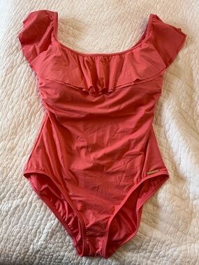 MICHAEL Michael Kors Coral Ruffle One Piece Swimsuit size 14